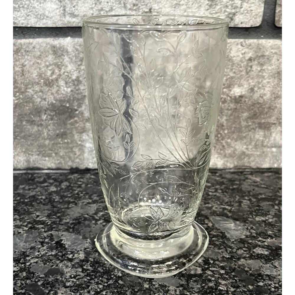Vintage Jeanette Glass Louisa Clear 14 Fl Oz Footed Tumbler Glass